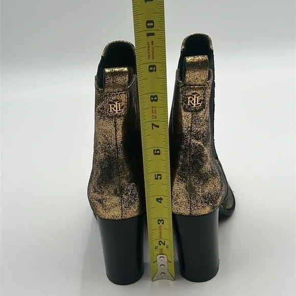 Lauren Ralph Lauren Mylah Gold Distressed Metallic Leather Ankle Boots |  6B NWB - Picture 7 of 12